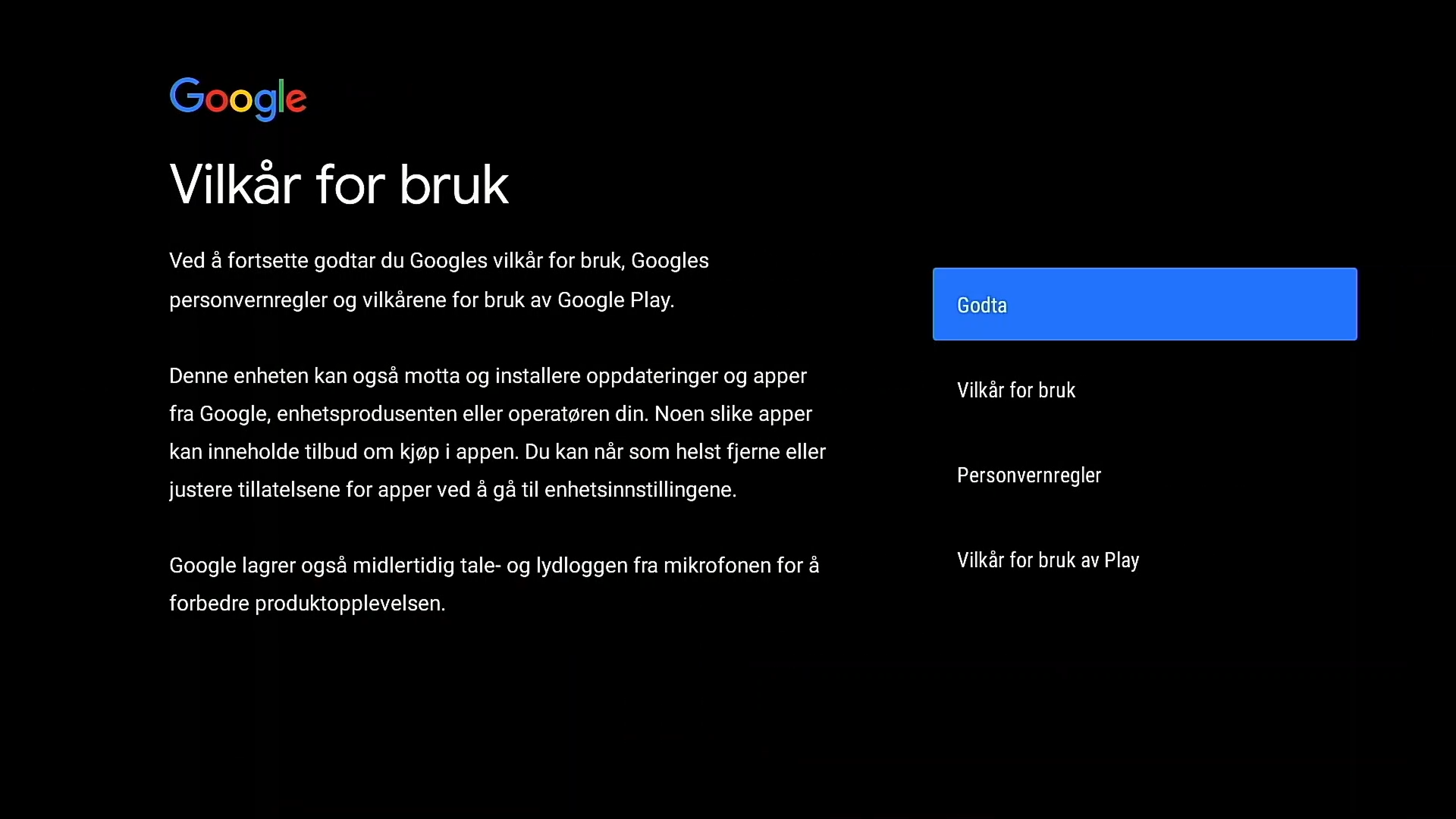 Godta vilkår for bruk